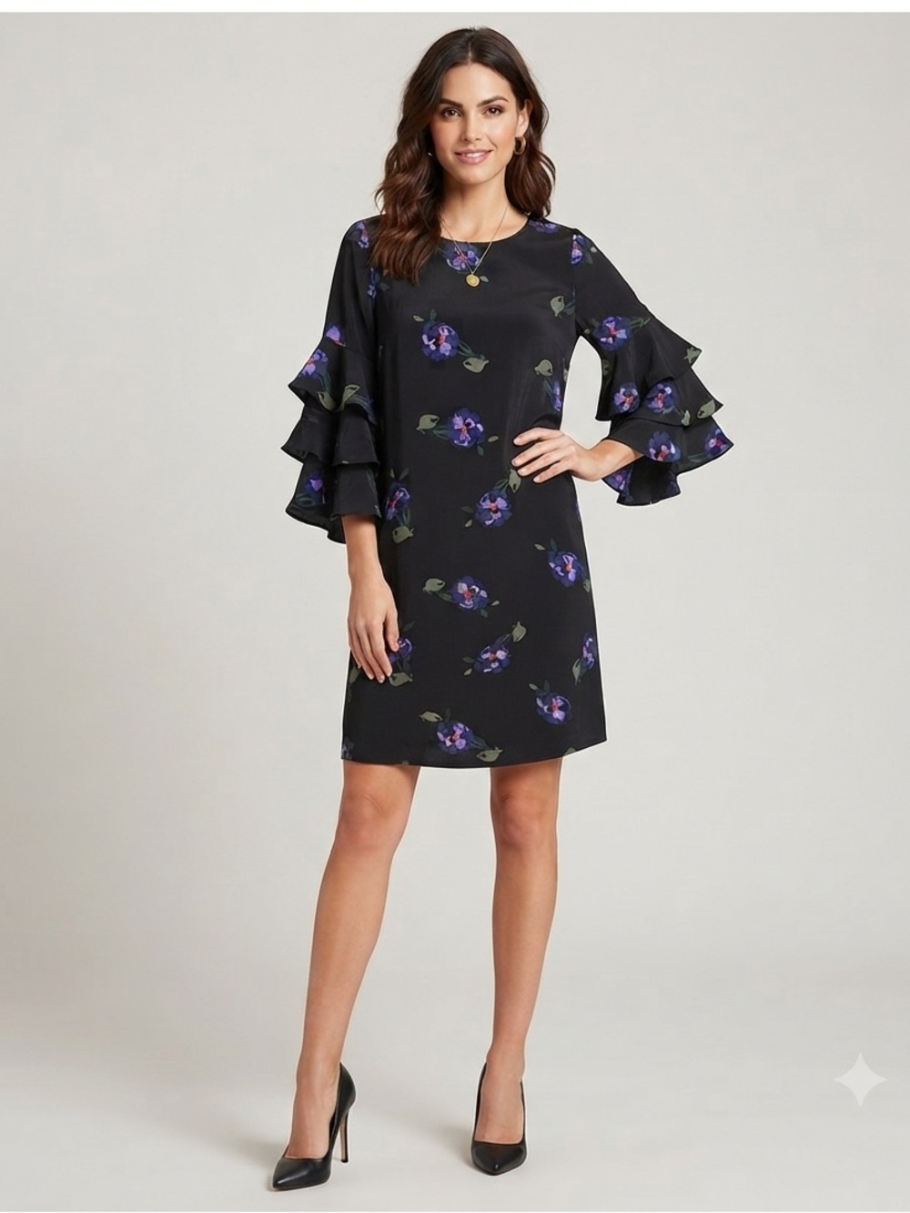Sanctuary Black Dress with Purple and pink Floral Accents. Size small